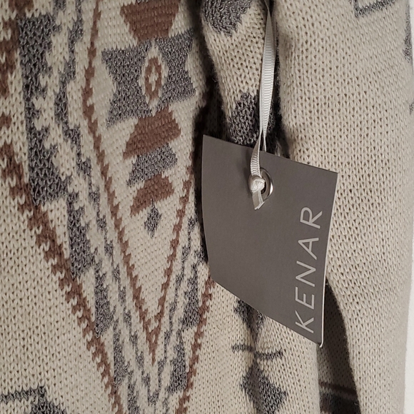NWT Kenar sz XL 18%Wool Aztec Open Pockets Nude Soft Toned Cardigan Sweater - Picture 5 of 10